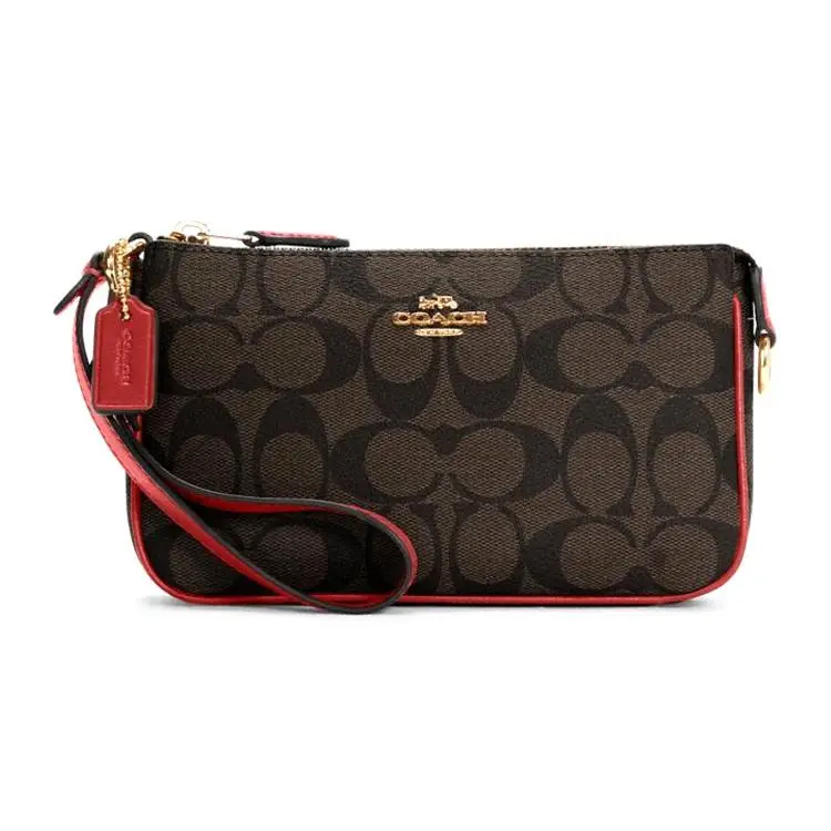COACH Nolita 19 Classic Monogram Canvas and Leather Wristlet Bag for Women, Small Size, Dark Brown