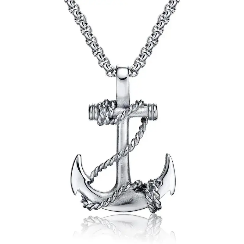 Men's Vintage Nautical Anchor Pendant Necklace, Stainless Steel Pirate Chain, 21.6 in Fashion Statement Accessory, Casual, Chain & Link, Casual Male, Navy Nautical, Titanium Steel