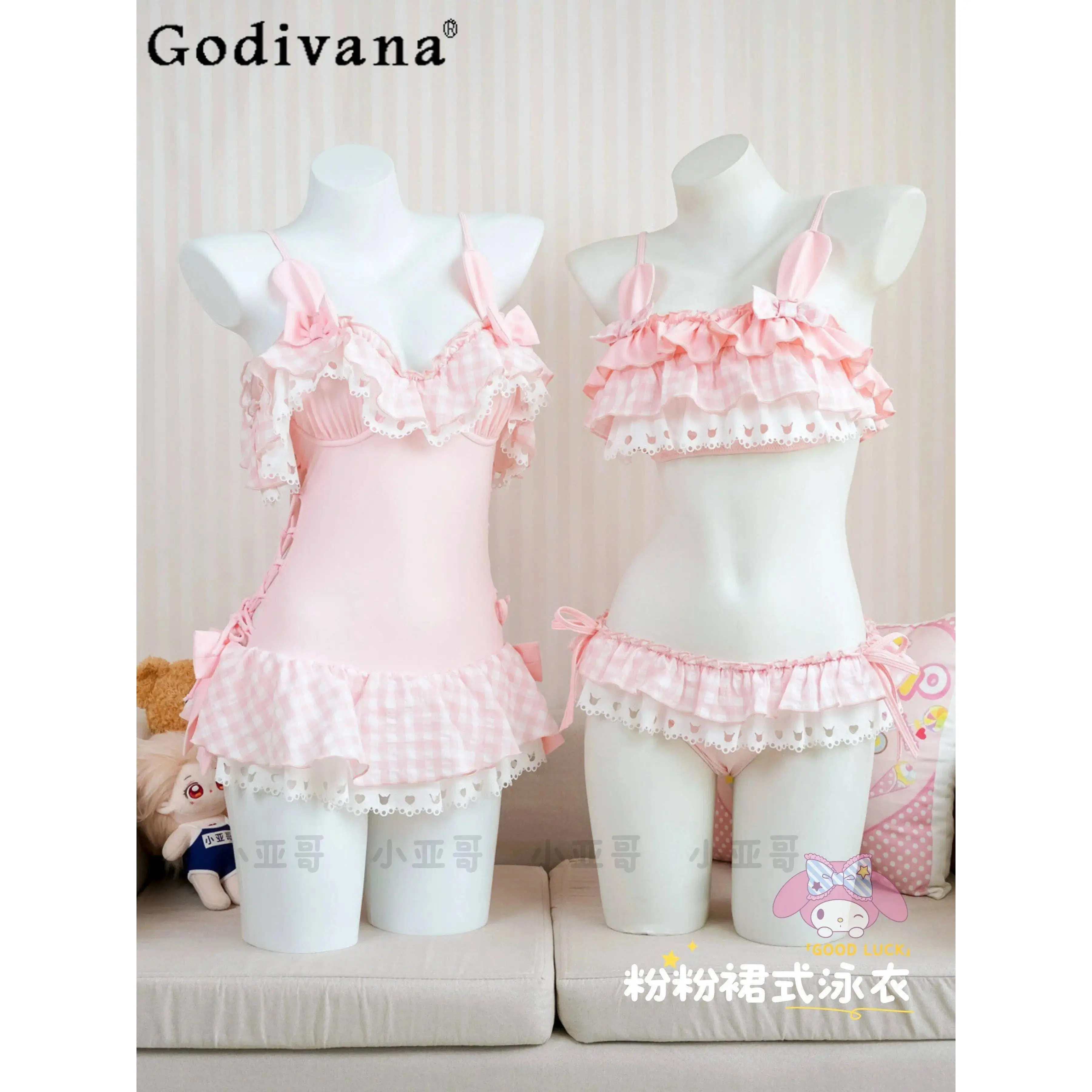 Summer New Sweet Kawaii Girls Pink One-piece Swimsuit Japanese Y2k Slim Casual Split Swimwear Daughter Student Bathing Suit