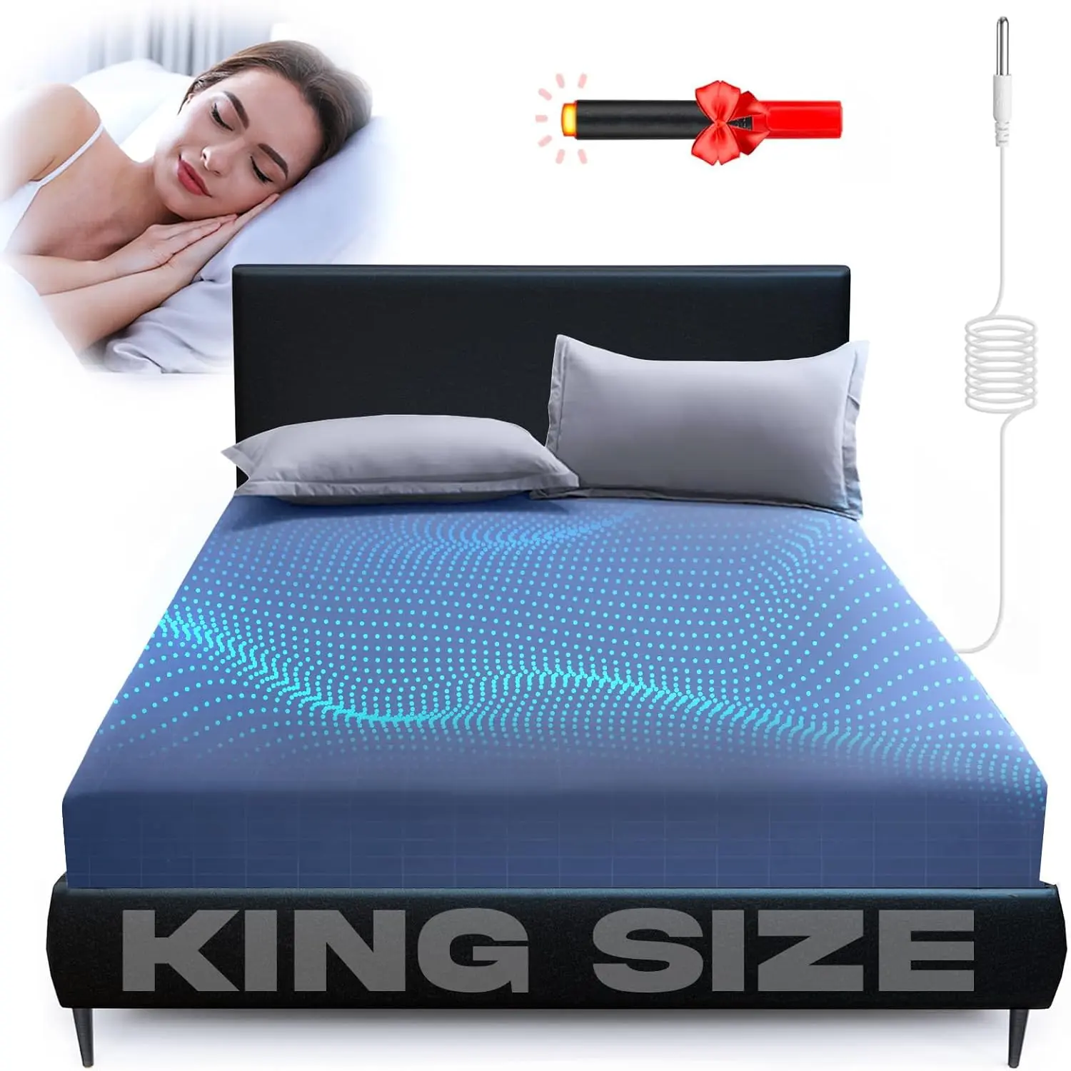 Grounding Fitted Sheet King Size, Sheets - Pure Silver Fiber & Organic Cotton + Grounding Cord + Tester Pen Included - 5-Year Assurance (Gray, King - 76"x80"x15)