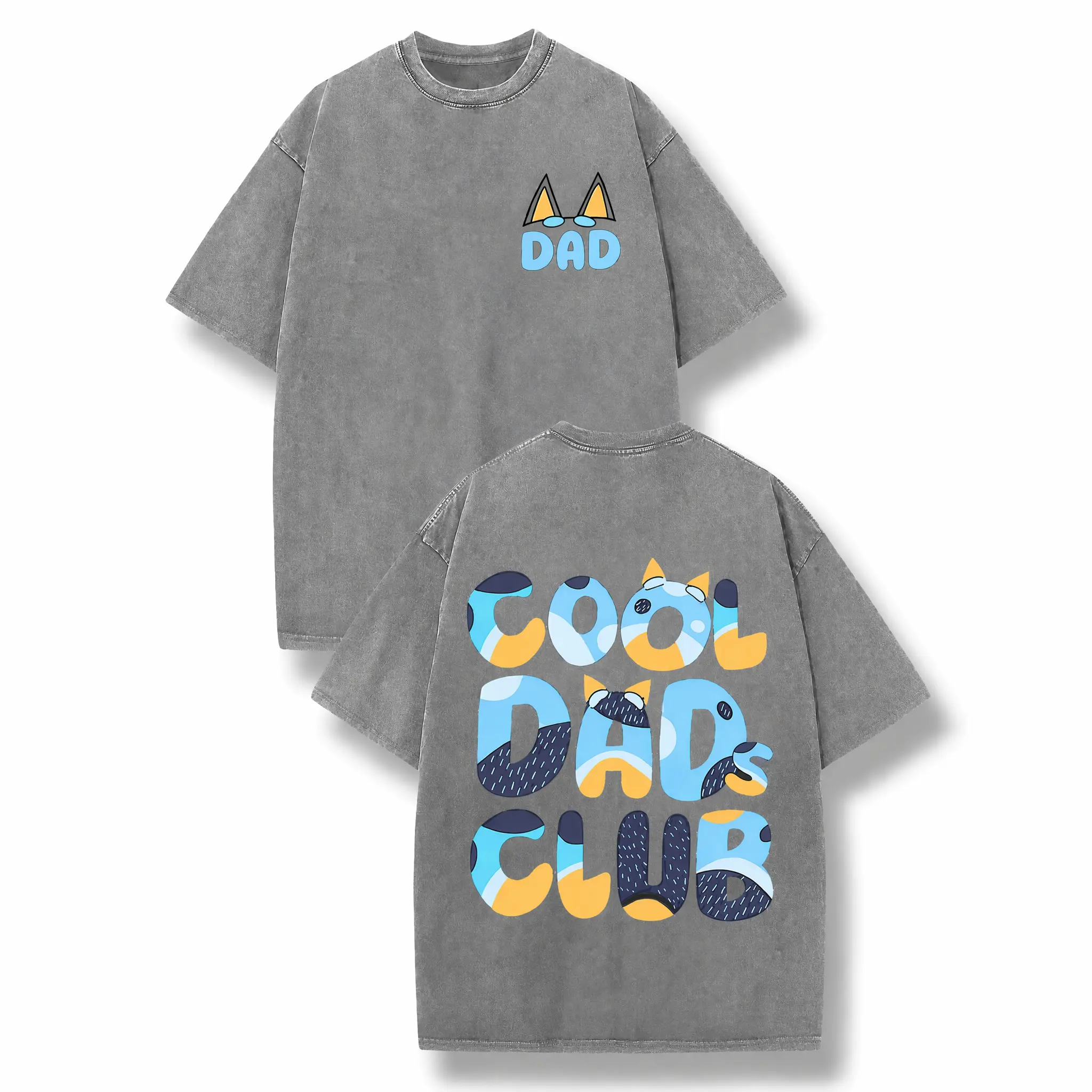 Men's Bluey Cool Dads Club Double-Sided Cartoon Print Menswear T-Shirt - Round Neck, Short-Sleeve, Foldable, Casual Streetwear, Funny Dad Gift, Machine Washable, All-Season Top, All Seasons, Pure Cotton