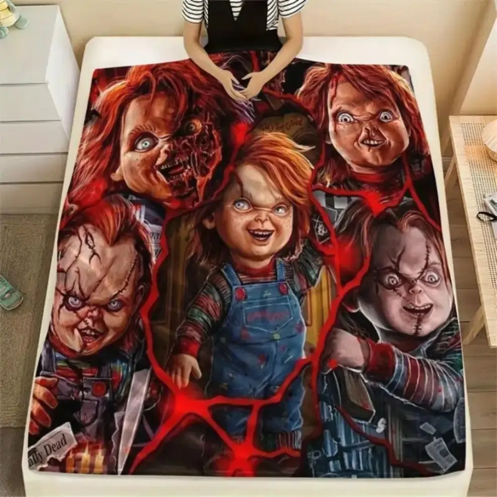 Horror Movie Chucky Plush Blanket Soft Comfortable Flannel Throw For Sofa Bedroom Home Office Camping All Season Use Cozy Warm Breathable Ideal Gift For Fans Halloween Decor Daily Naps Relaxation summerwins