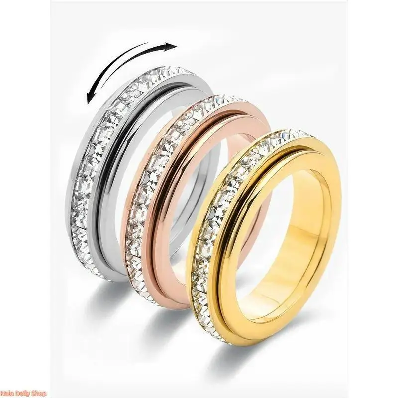 Women's 3-Pack Cubic Zirconia Spinner Anxiety Rings - Kinetic Geometric Cube Fidget Rings, Stress Relief Sports Wristbands, Gift-Ready Costume Jewelry (Sizes 6-12) Father's Day Gifts, Camping Essentials, Camping Gear