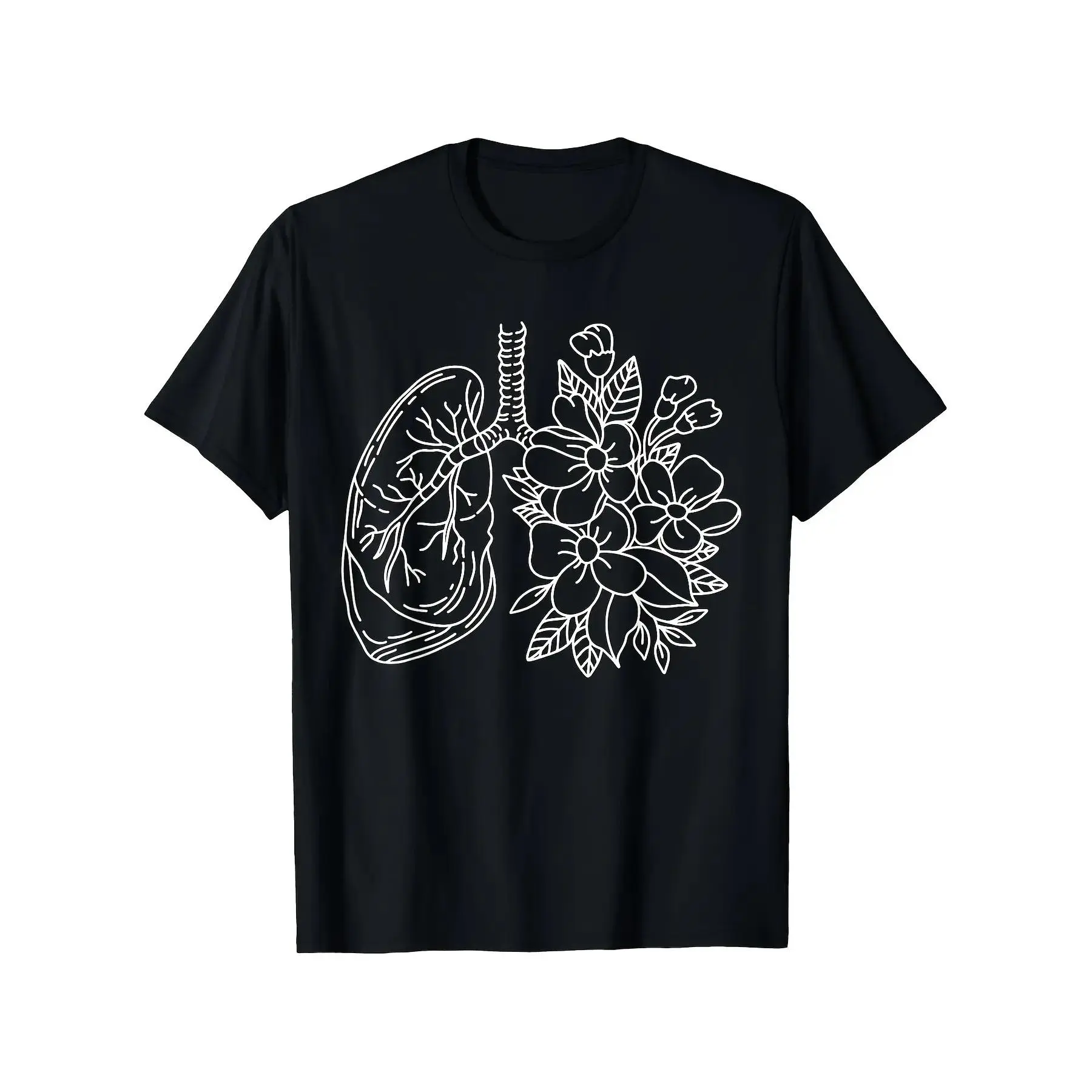 Floral Lungs Anatomical Labeled Anatomy T Shirt fo unisex soft cotton short sleeve t shirt, vintage graphic casual tee for men women teens, perfect birthday holiday gift for camping travel gym daily street  wear