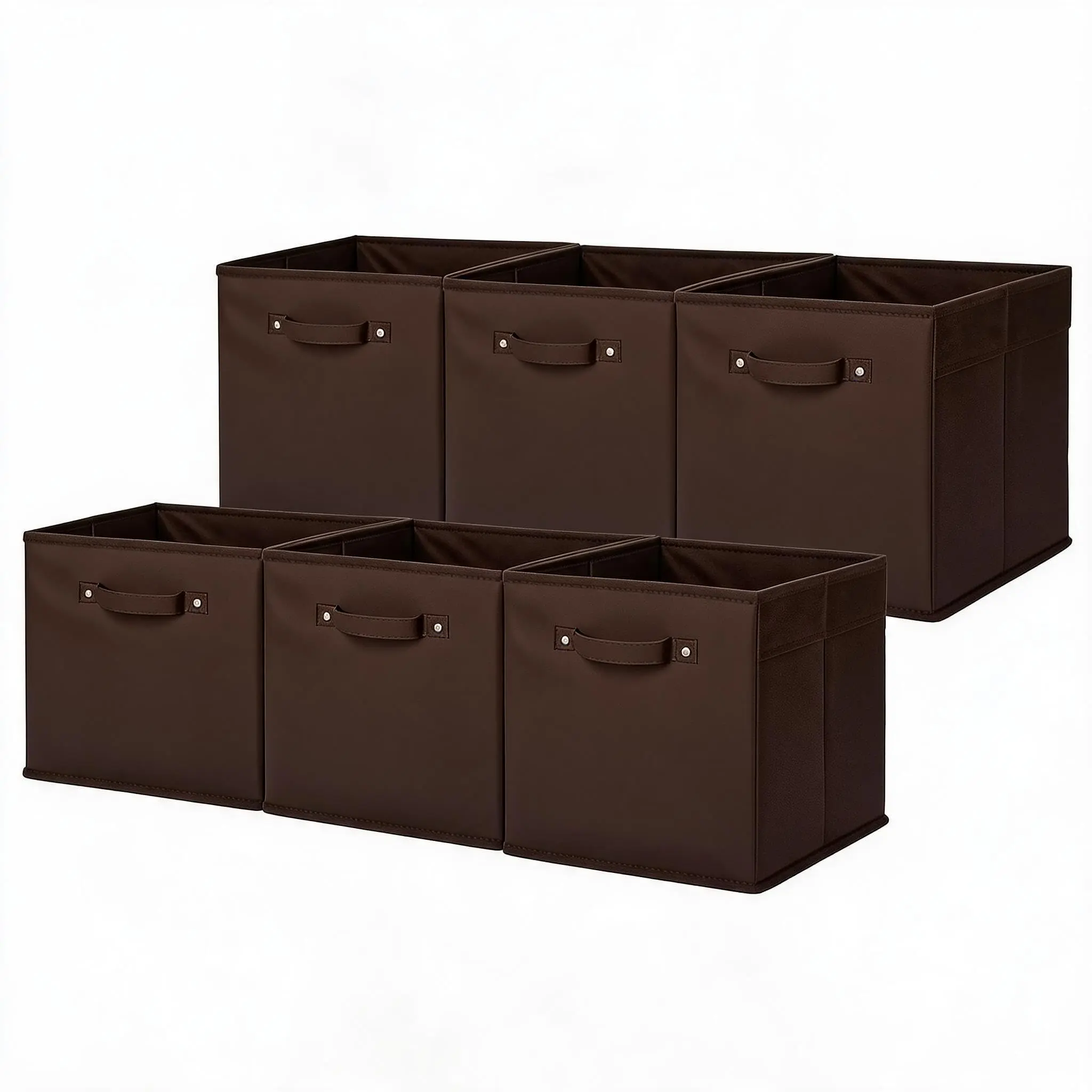 GARVEE 11 in Foldable Fabric Storage Boxes with Faux Leather Handles, 6-Piece Set Collapsible Cube Organizer Bins for Shelf, Closets, Storage Organization, Bin