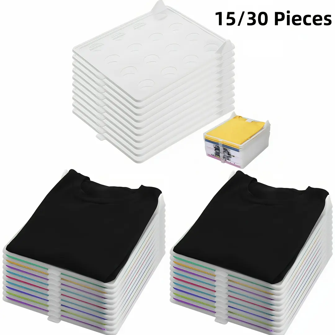 30/15 Pcs Stackable Portable T-Shirt & Clothes Organizer Set, Durable Plastic Laundry Folder with "We Are From Somewhere Else" Design, Space-Saving Easy Access Trays for Closet Drawer Bedroom Dorm Wardrobe Wall Storage