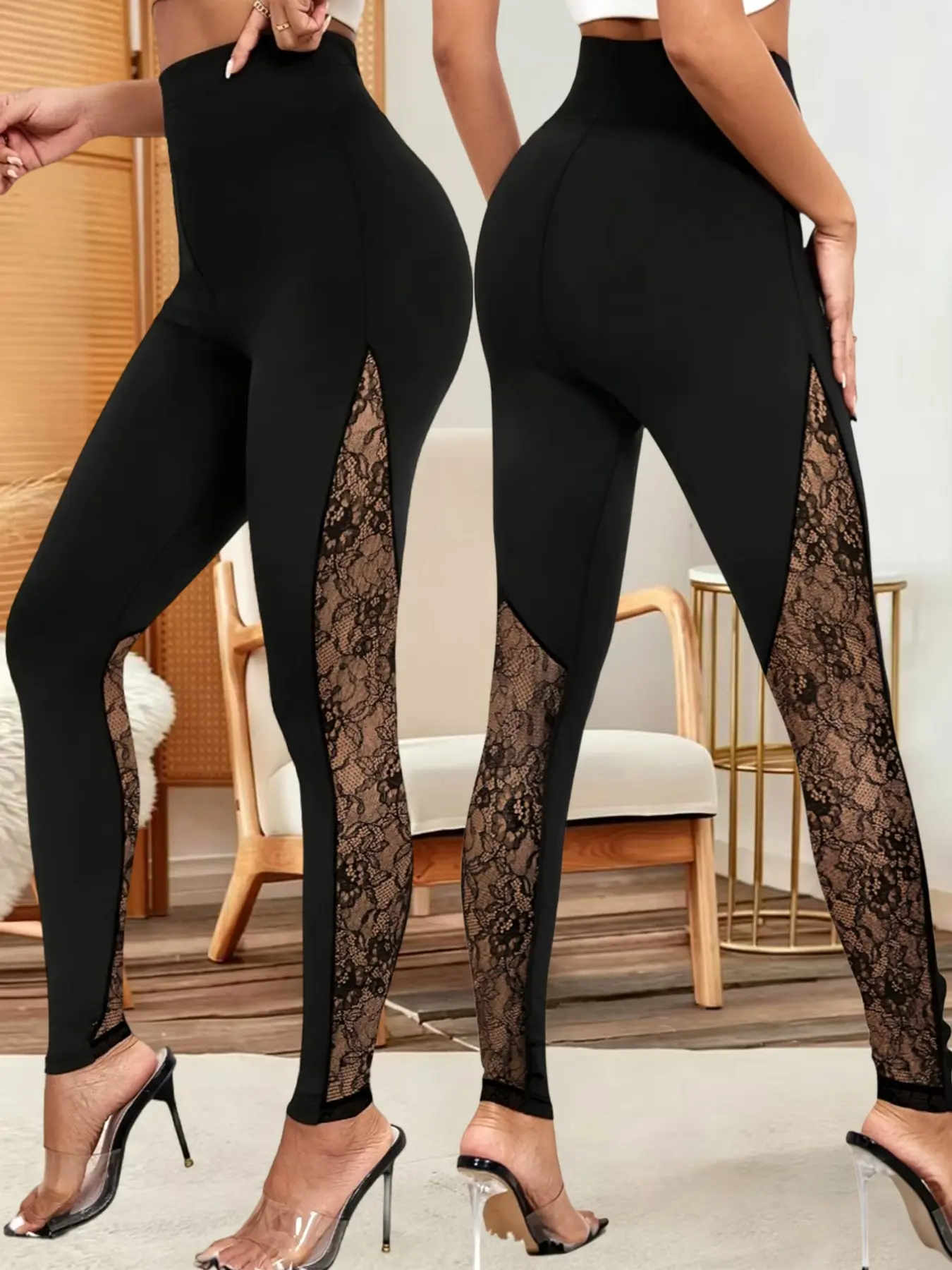 Lace Mesh Cutout Elastic Tight Pants, Festival Party Wear, Versatile Everyday Long Pants, Soft Breathable Elegant Underwear