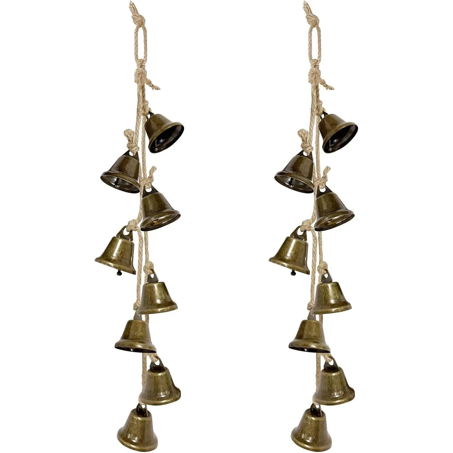 2 Pack 15.8 Inches Witch Bells  Door Knob, Brass-Colored Iron Bell Strings with 8 Bells, Witchcraft Supplies Door Bell, Vintage Witch Decor Wind Chimes  Home Protection