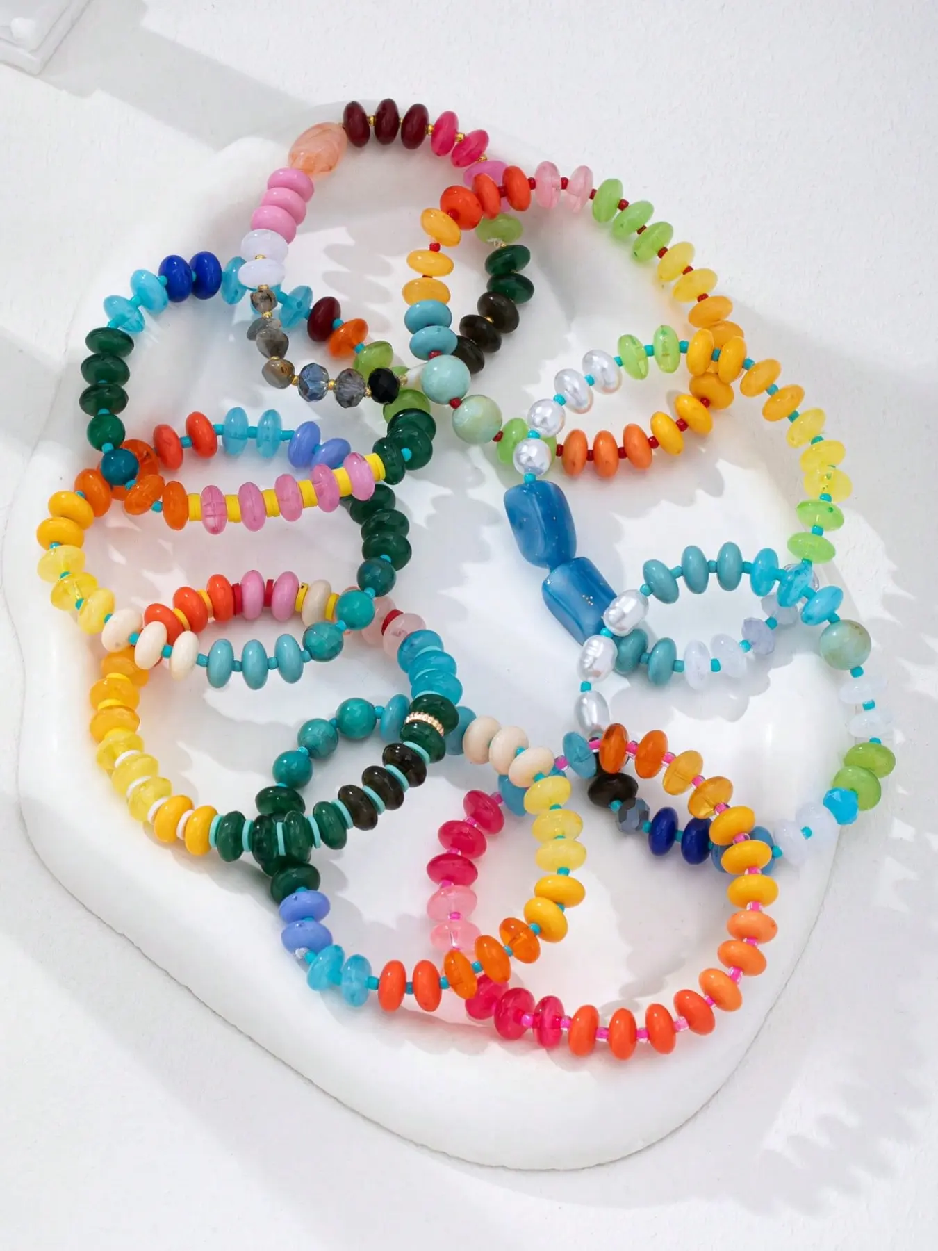 9-Piece Bohemian Rainbow Color Flat Disk Bead Stretch Stack Bracelet Set, Boho Beach Style Women's Jewelry, Multicolor Fashion Accessory, Beaded Bracelet Set, Bracelets Stack