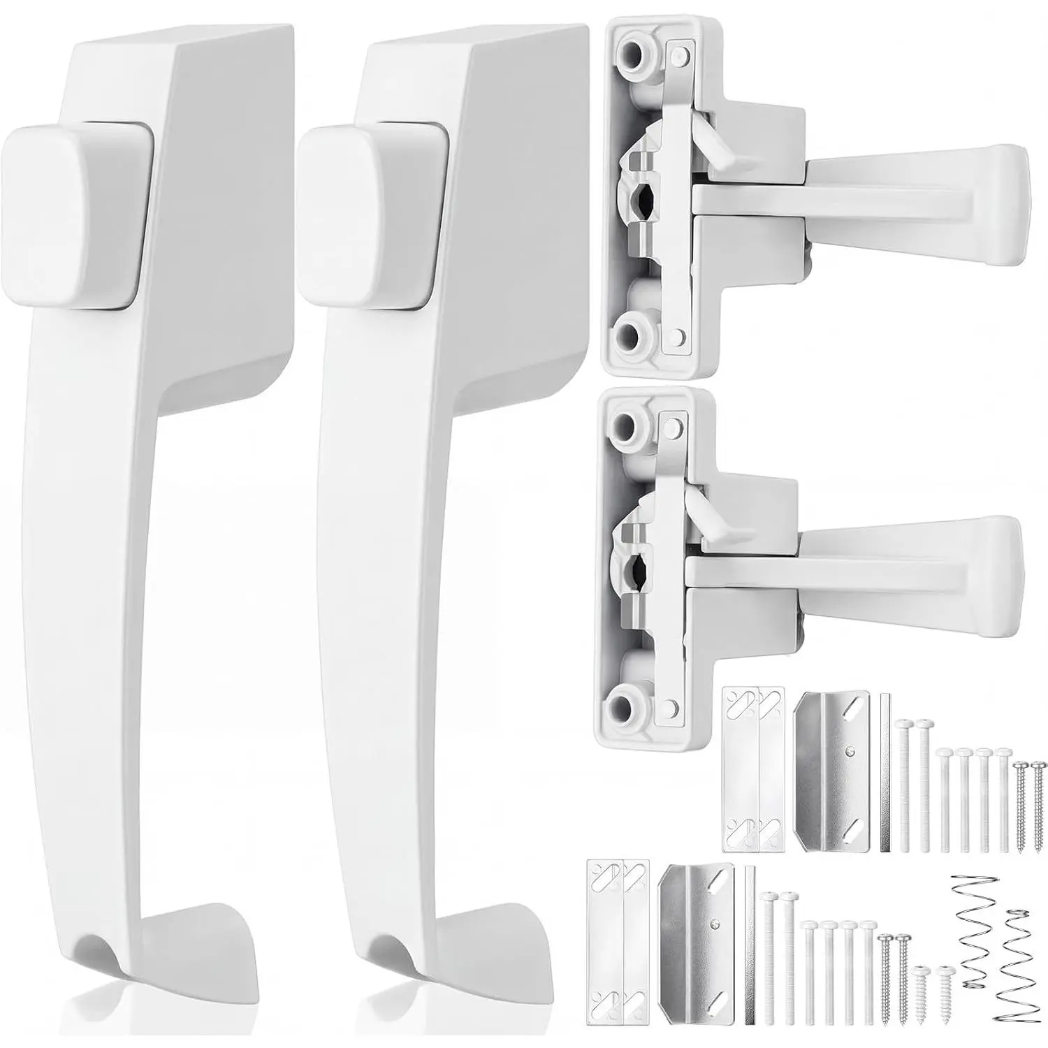 2-Piece Set Storm Door Handle Replacement with Push Button Latch, Adjustable Fit for 5/8-1-1/4” Thick Doors, Aluminum Finish, Easy Installation, No Lock-out, Modern Design, Two Piece Sets