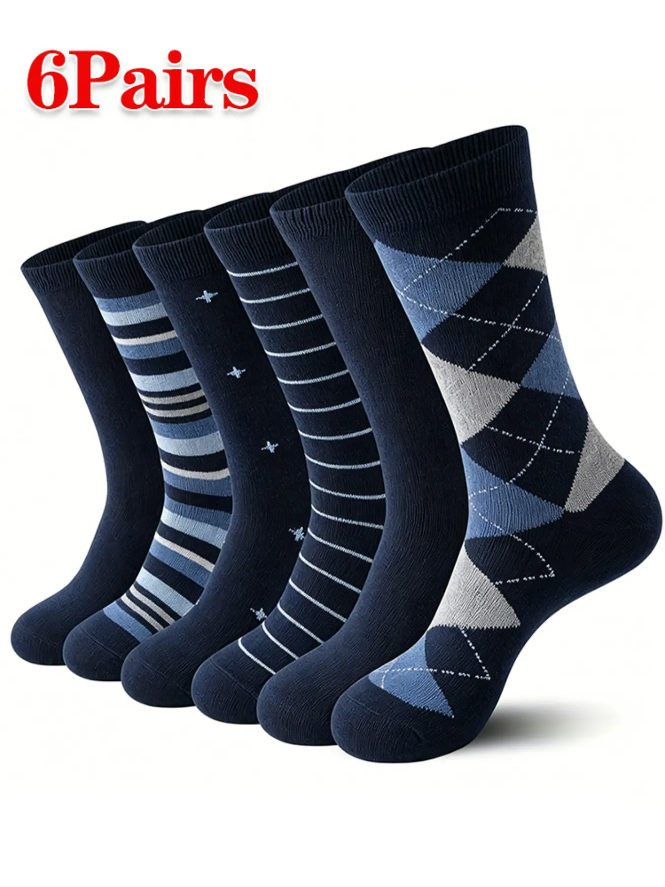 6 Pairs Men's Geometric Pattern Crew Socks, Elastic Lightweight Breathable Comfort, Casual Daily Wear, Casual Comfy Socks, Suitable for All Seasons