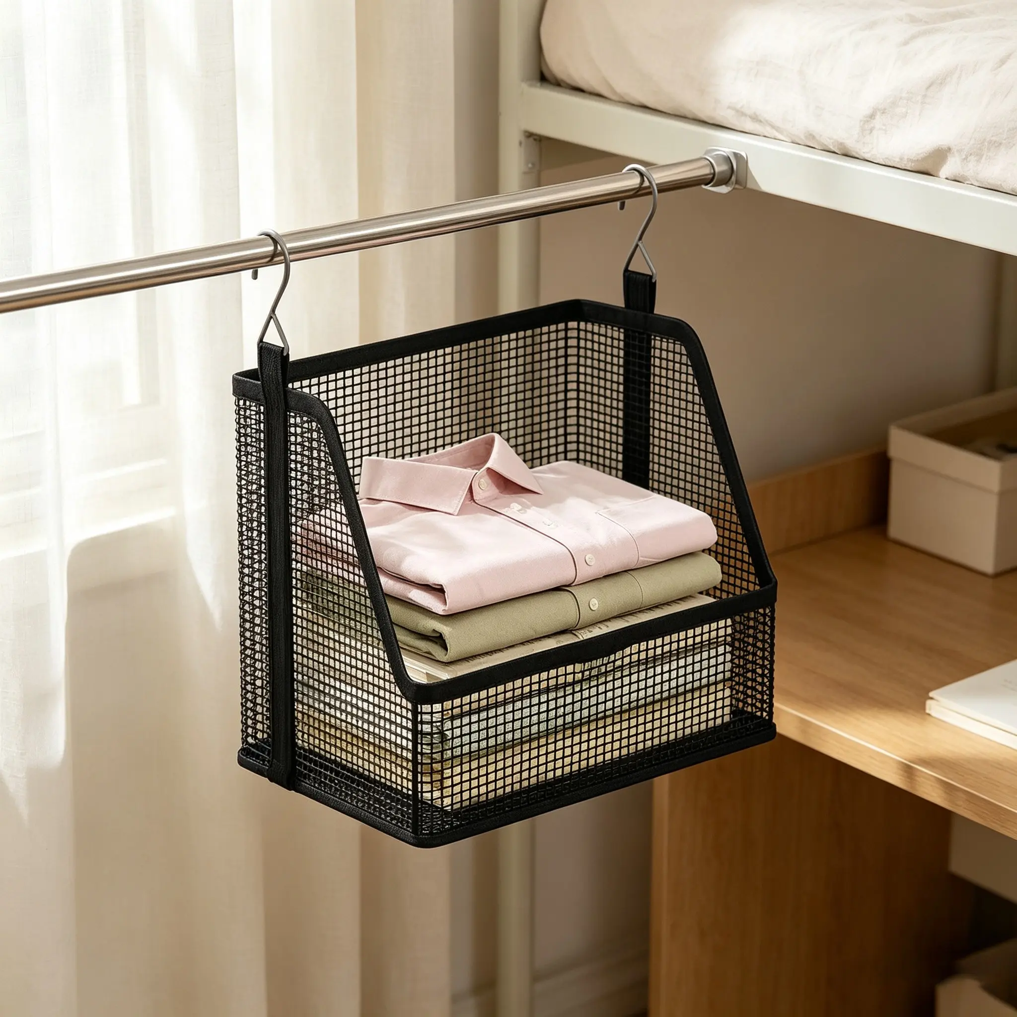 Stackable Hanging Storage Baskets, Mesh Organizer, Hangable, PVC Material, Space-Saving Closet Rack, Dorm Room Essential, Back-To-School Season