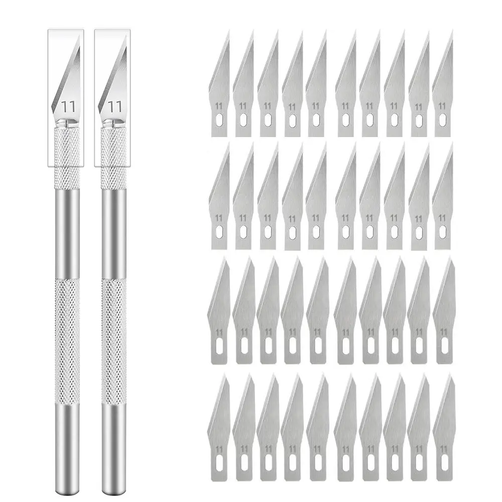 Engraving Non-Slip Metal Knife Kit, 40/10pcs #11 Blades, Cutter Craft Knives, Mobile Phone Pcb Repair, Hand Tools, Steel Blade, Knives Set