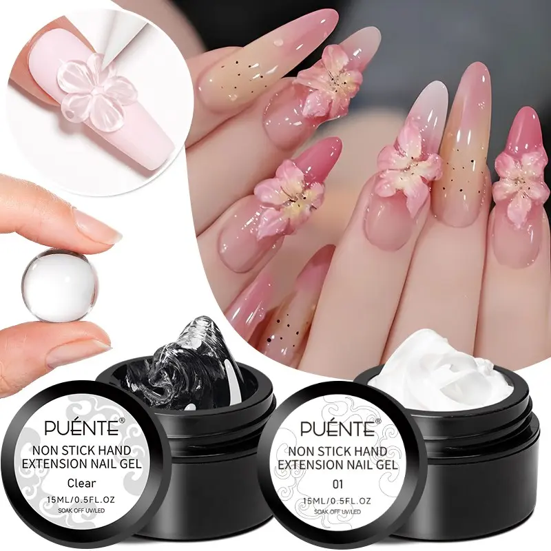 Puente 15ml Clear White Non-Stick Hand Sculpting Gels Clear Builder Gel 3D Nail Art Carving Building Modeling Nail Extension Manicure for Nail Art with Chrome Powder Soak Off UV LED Nail Art Varnish