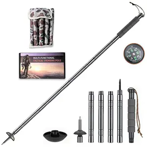 8-in-1 Tactical Multitool Collapsible Alloy Stick - Lightweight Adjustable Hiking Pole with Compass-Head, Whistle - Survival Gear, Camping Tools for Camping, Hiking, Emergency Outdoor Use