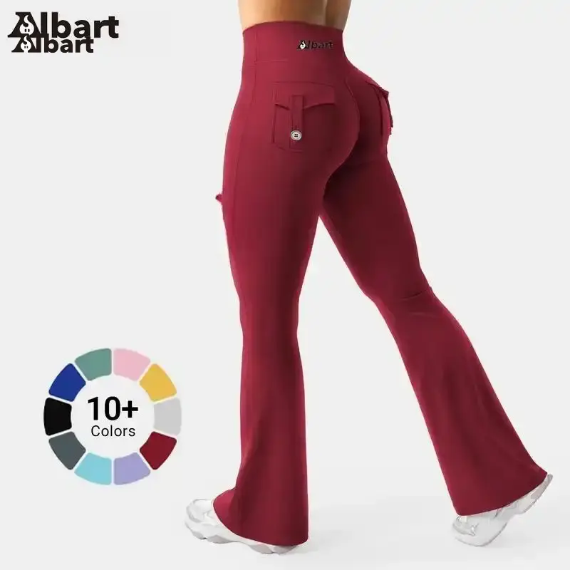 AIbart Women's High-Waisted Camo Cargo Pants - Soft Activewear with Pockets, Hidden Ruching, Slight Flare for Yoga, Fitness & Everyday Wear, Everyday Active