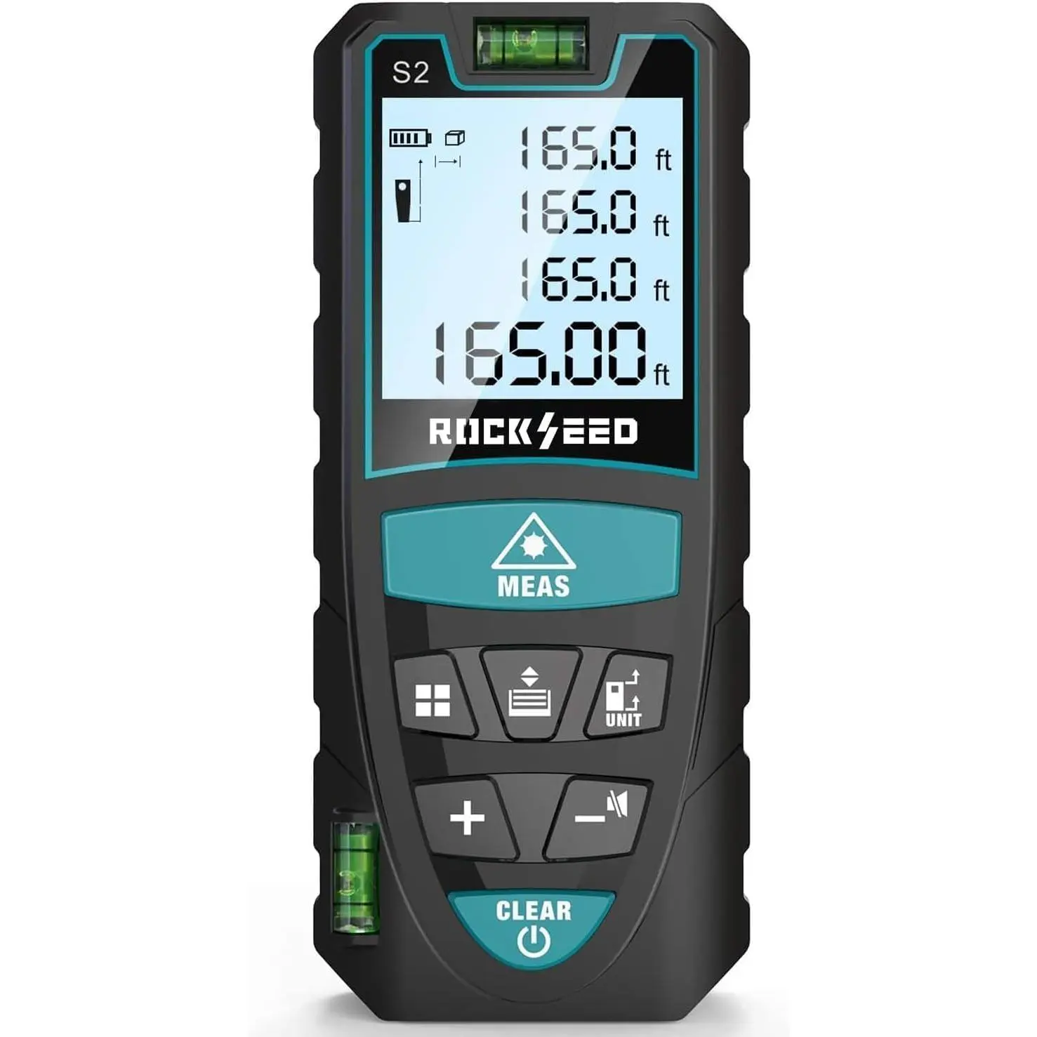 Laser Measure 50M/165ft,RockSeed Digital Laser Distance Meter with 2 Bubble Levels,Portable M/in/Ft Unit Switching Backlit LCD and Measuring Distance/Area/Volume/Pythagorean