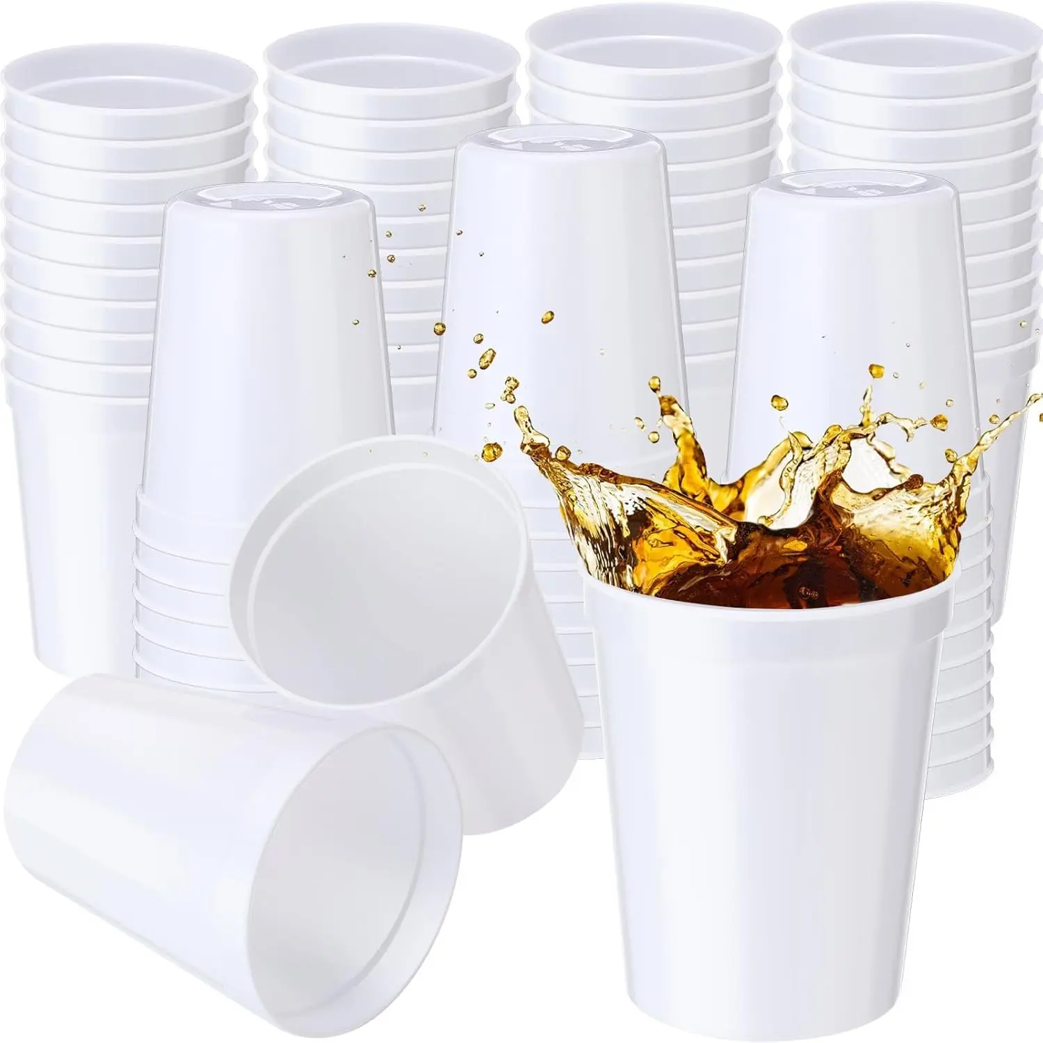 36 Pack White Stadium Cups Reusable Plastic Cups Blank Drink Stadium Tumblers for Parties, Events, DIY Projects (16 oz)