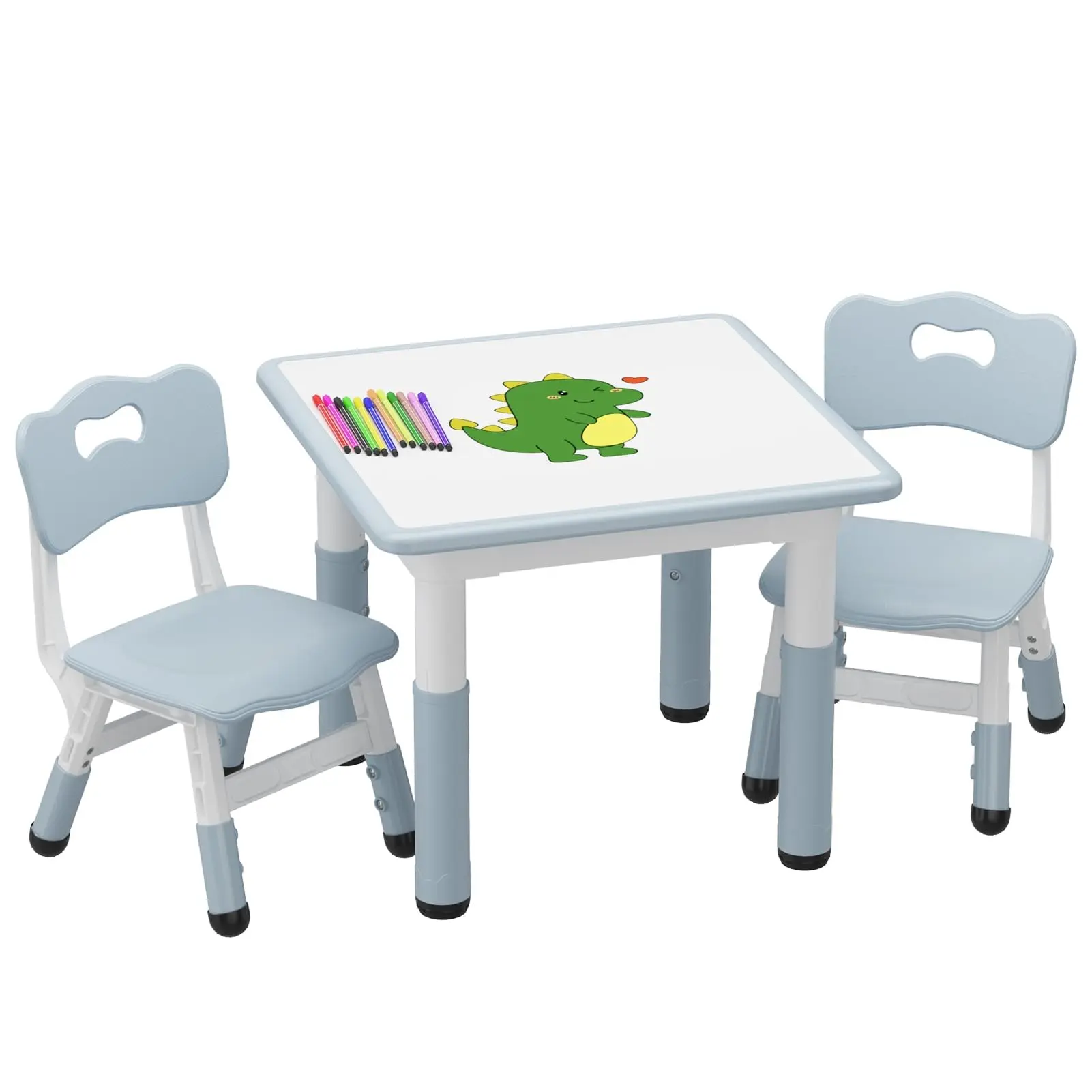 Garvee Adjustable Table and 2 Chairs Set with Graffiti Desktop, Perfect for Reading, Drawing, Playing, and Eating Activities