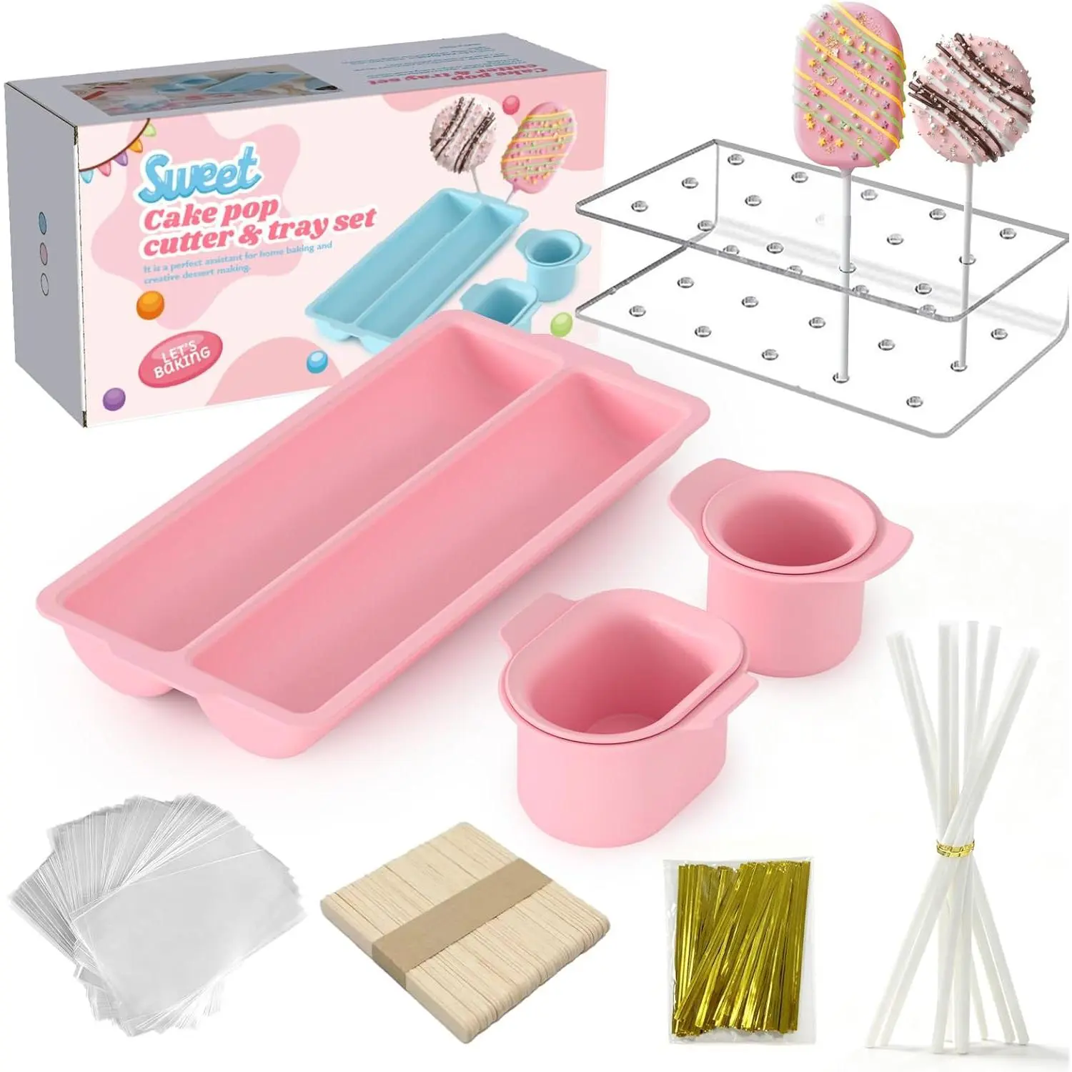 Cakesicle Popper, Cakesicle , Cake Pop Mold Set with  Stands, Tray, Sticks, Cellophane Bags & Ties, Complete Baking Kit for  Party Wedding Desserts