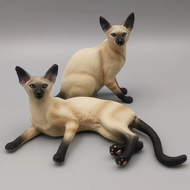 2pcs Realistic Siamese Cat Figurines, Cute Kitten Pet Statues, Desktop & Home Decor, Kawaii Desktop Decoration, Animal Lover Collectibles, Holiday Gifts