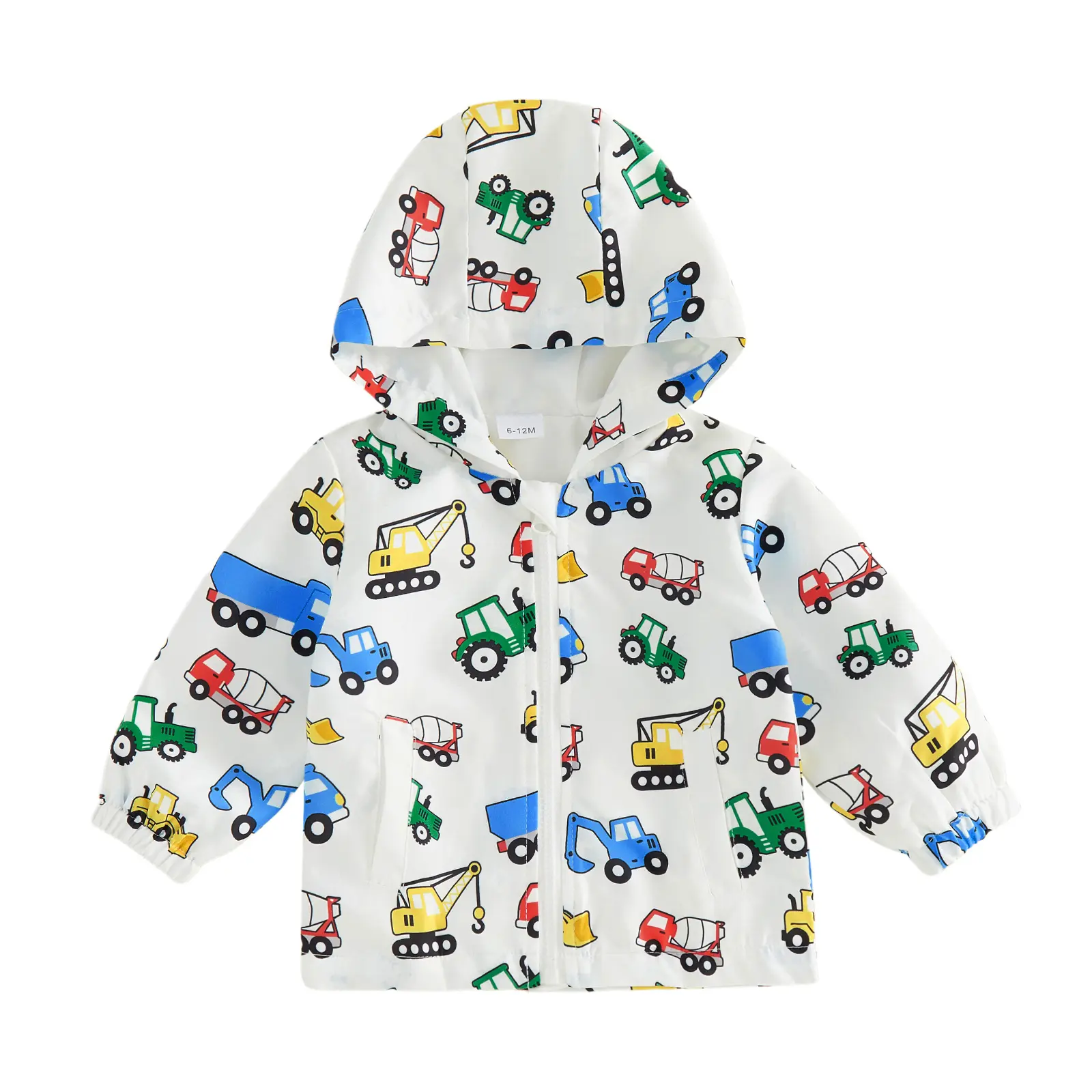 Babamoon Kids Toddler Polyester Jacket - Long Sleeve Hooded, Animal Prints, Excavator Print, Zipper Closure, Fall Casual Outwear for Boys & Girls