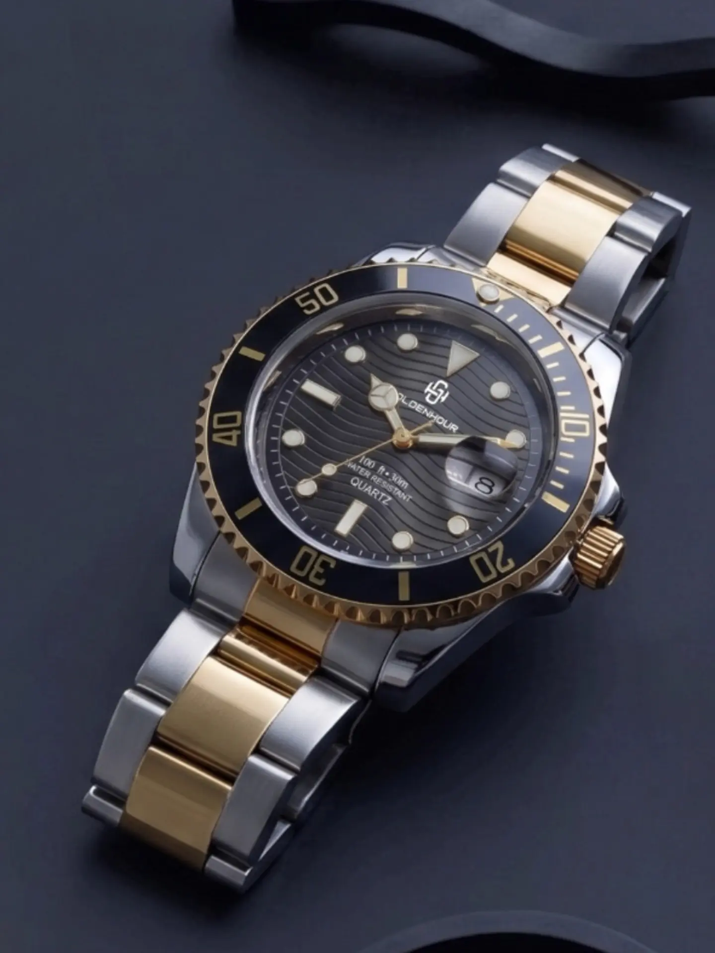 Luxury Men's Watch by Goldenhour, Steel Band, Waterproof Quartz Calendar Watch, Elegant Timepiece for Men, Analog Digital Quartz