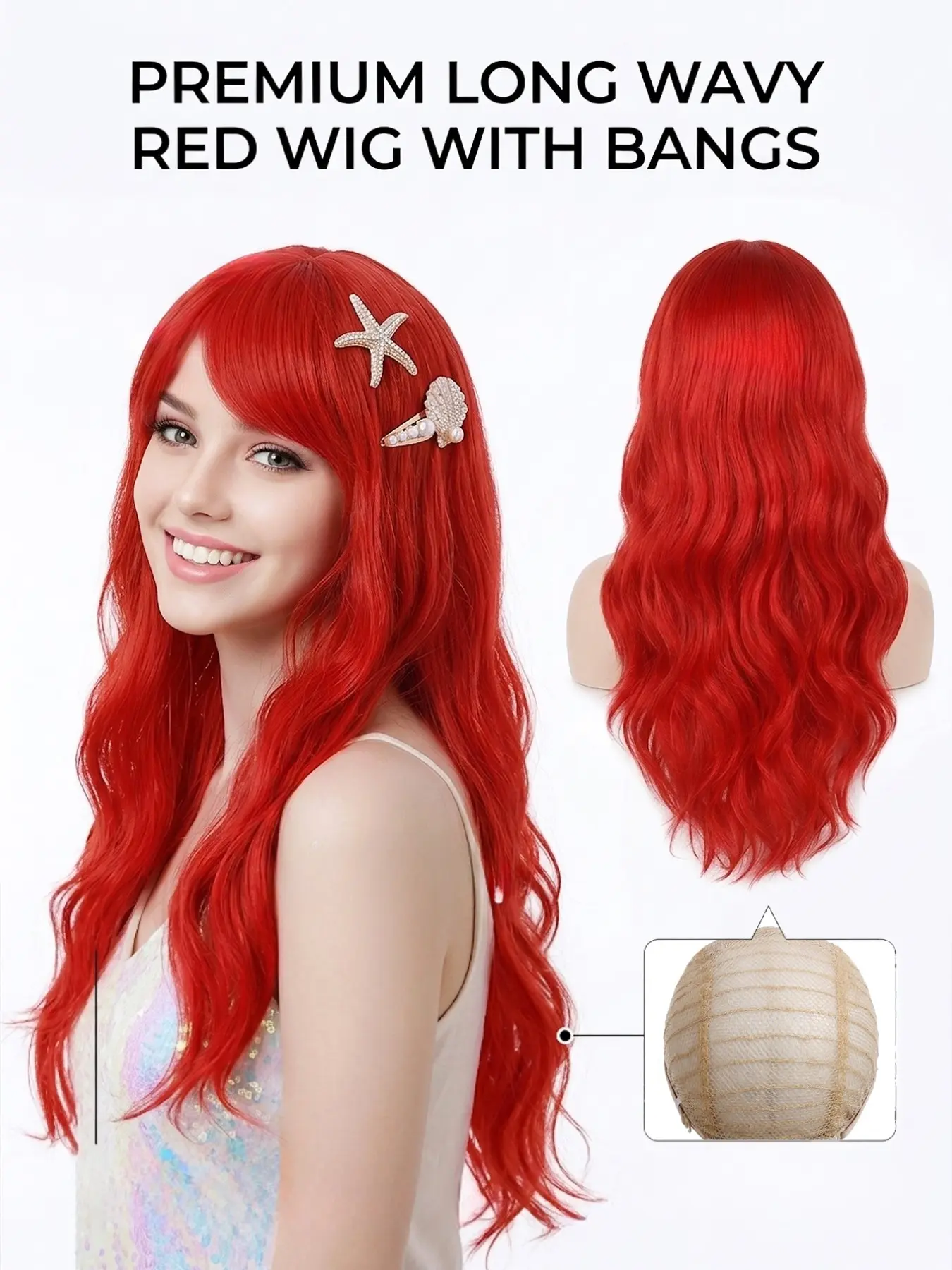 Bright Mermaid Long Straight Synthetic Fiber Wig, Synthetic Wavy Wig, Perfect for Photoshoots, Parties, Cosplay, Stage Performances, Holiday Decorations