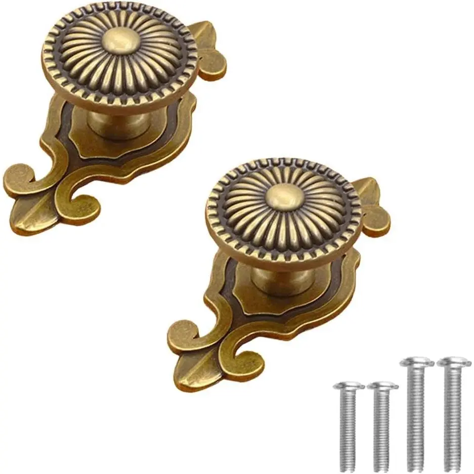 Antique Brass Cabinet Knobs,  Drawer Pulls with Backplate, Antique  Mushroom Knobs for Cabinets/Dresser/Drawer (2, -Backplate)