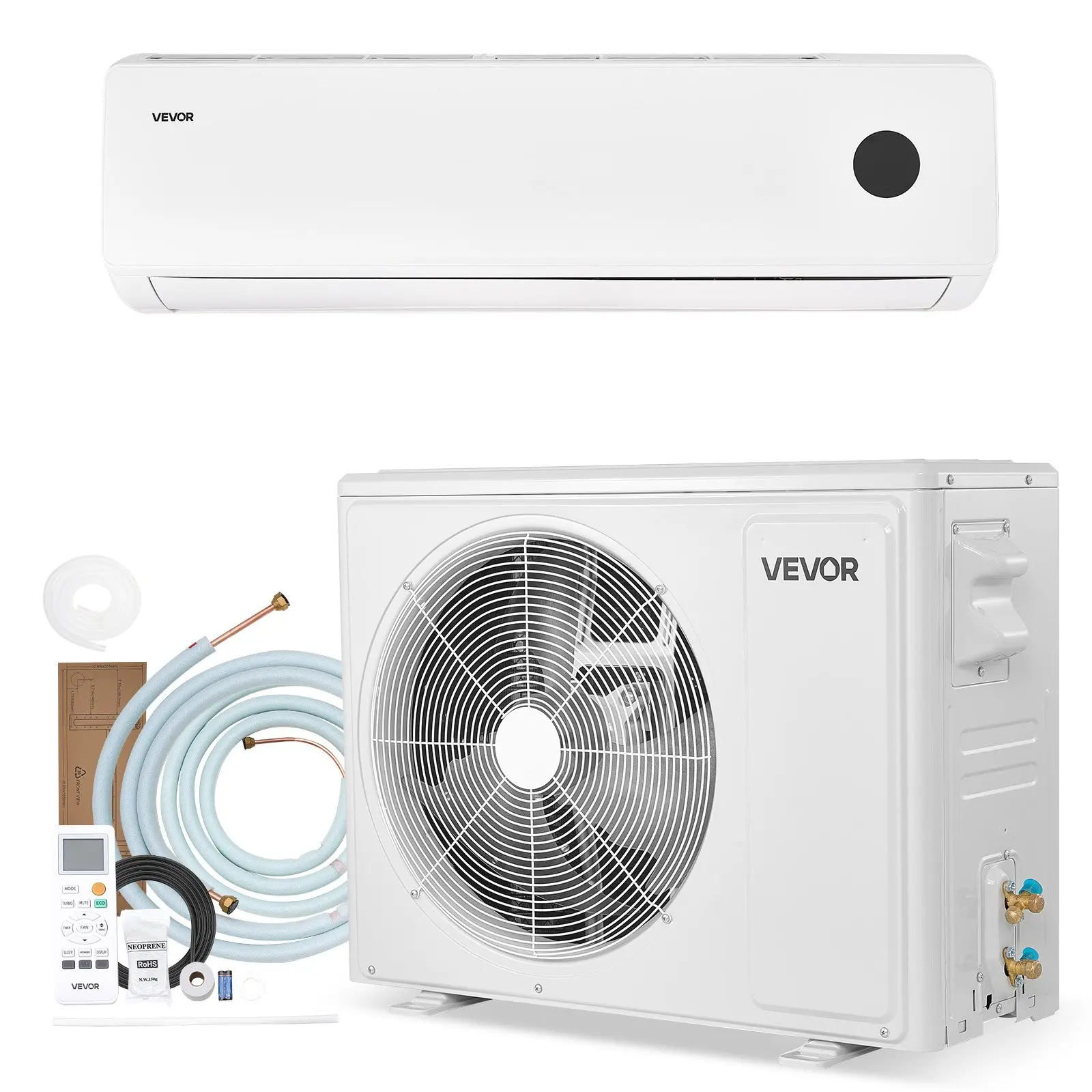 VEVOR Mini Split Air Conditioner - 18000 BTU AC, 18400 BTU Heat, 230V 19 SEER2 High Efficiency, Quiet Inverter Quiet Mode, 1250 Sq. Ft Coverage, Easy Maintenance, for Home Use