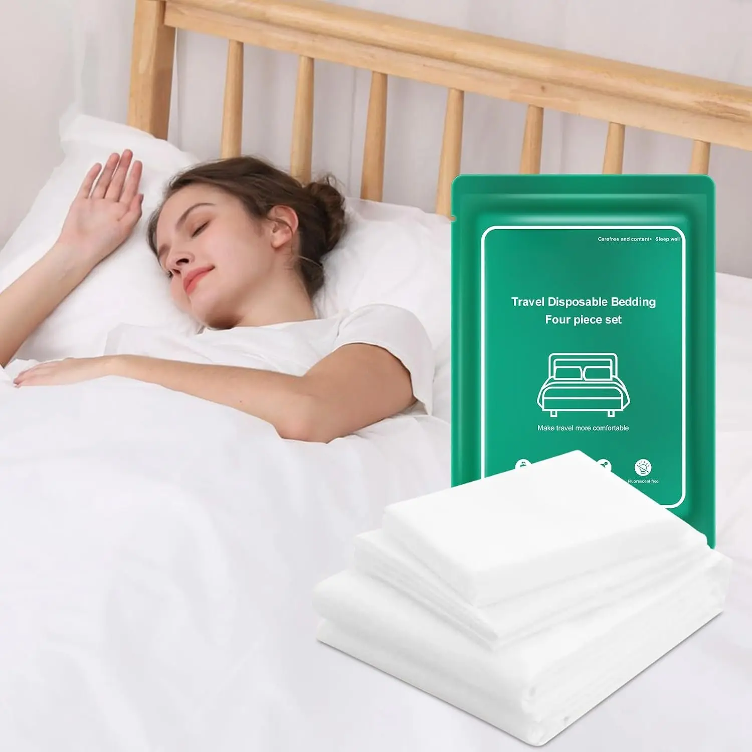 4 count Disposable Bed Sheet for Travel Disposable Sheets for Hotel | Disposable Sheets Bedding Cover with 1 Quilt Cover, 1 Sheet and 2 Pillowcase for Business Trip  Camping,  Size 1 Pack
