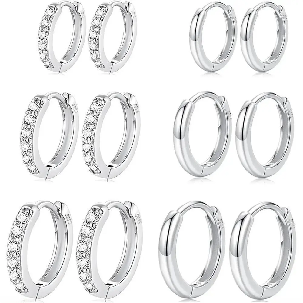 Stainless Steel Huggie Hoop Set for Women, 6 Pairs with Cubic Zirconia, Hypoallergenic 8/10/12mm Jewelry for Daily Wear with Waterproof Coating, Earrings, Hoops, Multi-Size, Everyday Wear, Mix-And-Match, Huggie Hoops