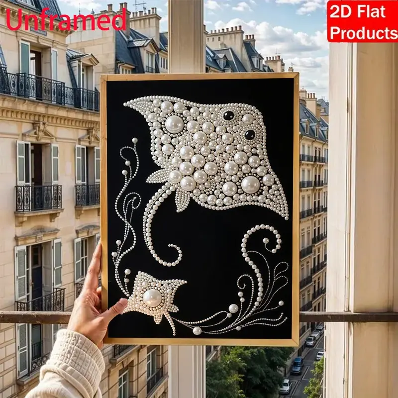2D DIY Devil Fish Pearl Sticker Art, Frameless Design, Cute and Elegant Pattern, Perfect for New Home, Friends, Holiday Gifts
