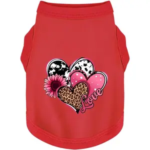 Dog Cotton Shirt Vest - All Seasons, Comfortable, Lightweight, Breathable, Universal Dog Apparel with Eye-Catching Hearts & Love Graphics, Red Size M