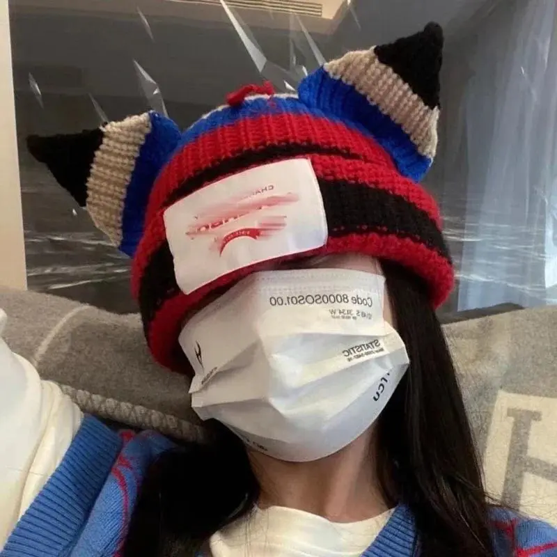 2025 Loverboy Cat Ear Knitted Hat Solid Warm Hat Cute Fashion Hooded Hat Niche Design Hip-hop Personality Cold Hat
