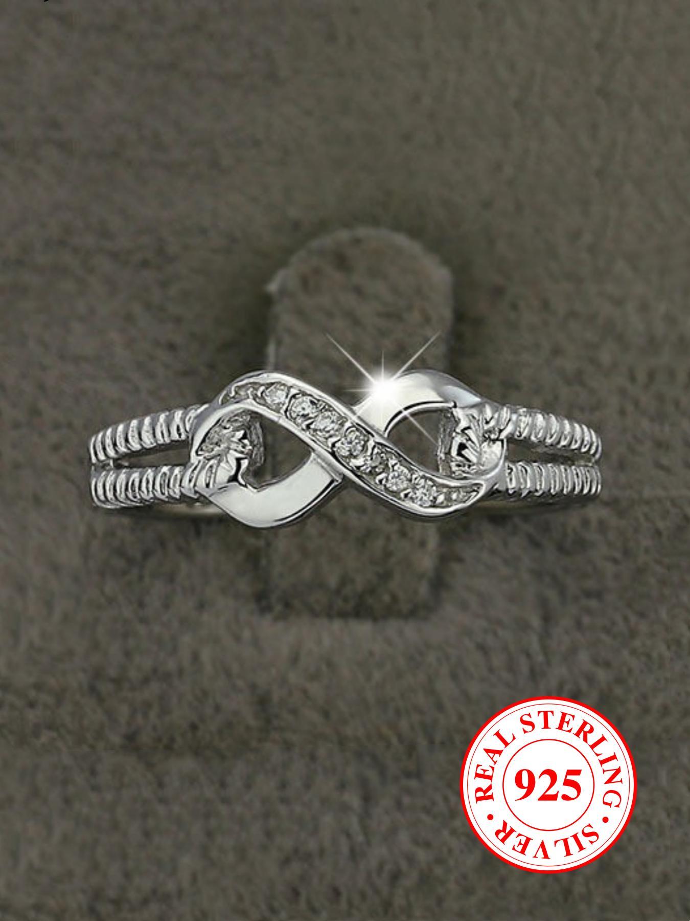 S925 Sterling Silver Infinity Symbol Design Ring, Rhinestone Decor Engagement Ring for Women, Fashion Jewelry Accessories for Party, Daily Clothing Decor