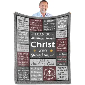 Child Of God Bible Verse Flannel Throw, I Can Do All Things Christ Soft Warm Blanket, Cozy Faith Gift for Him Dad Husband, Couch Sofa Bed Plaid Decor, AC Summer Nap Blanket, Father's Day Birthday Christmas Gift for Believers, Be Strong Courageous Throw