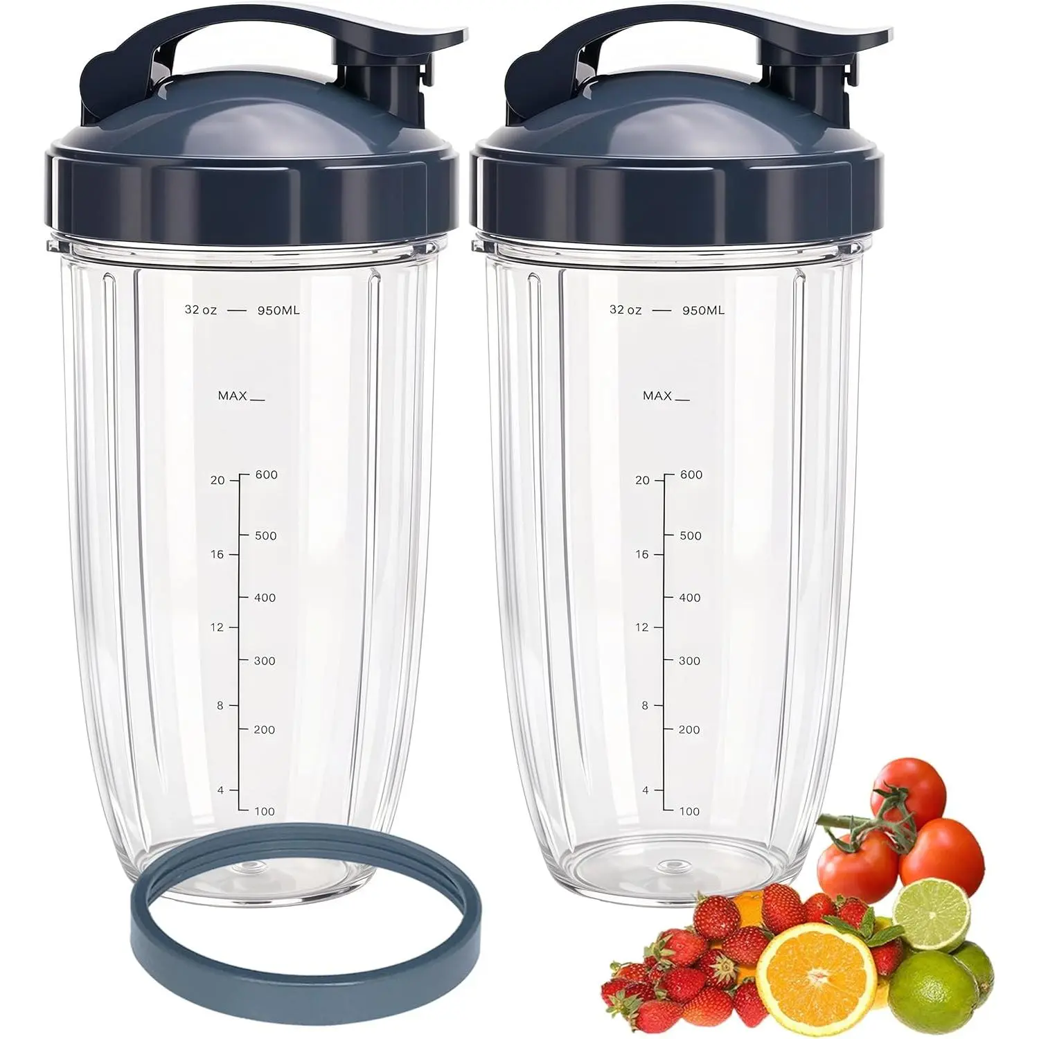 [UPGRADE] 2 32oz Blender Replacement Cups with Flip-Top Lids, Compatible with NutriBullet 600w/900w Blenders, Ideal for On-the-Go To-Go Use