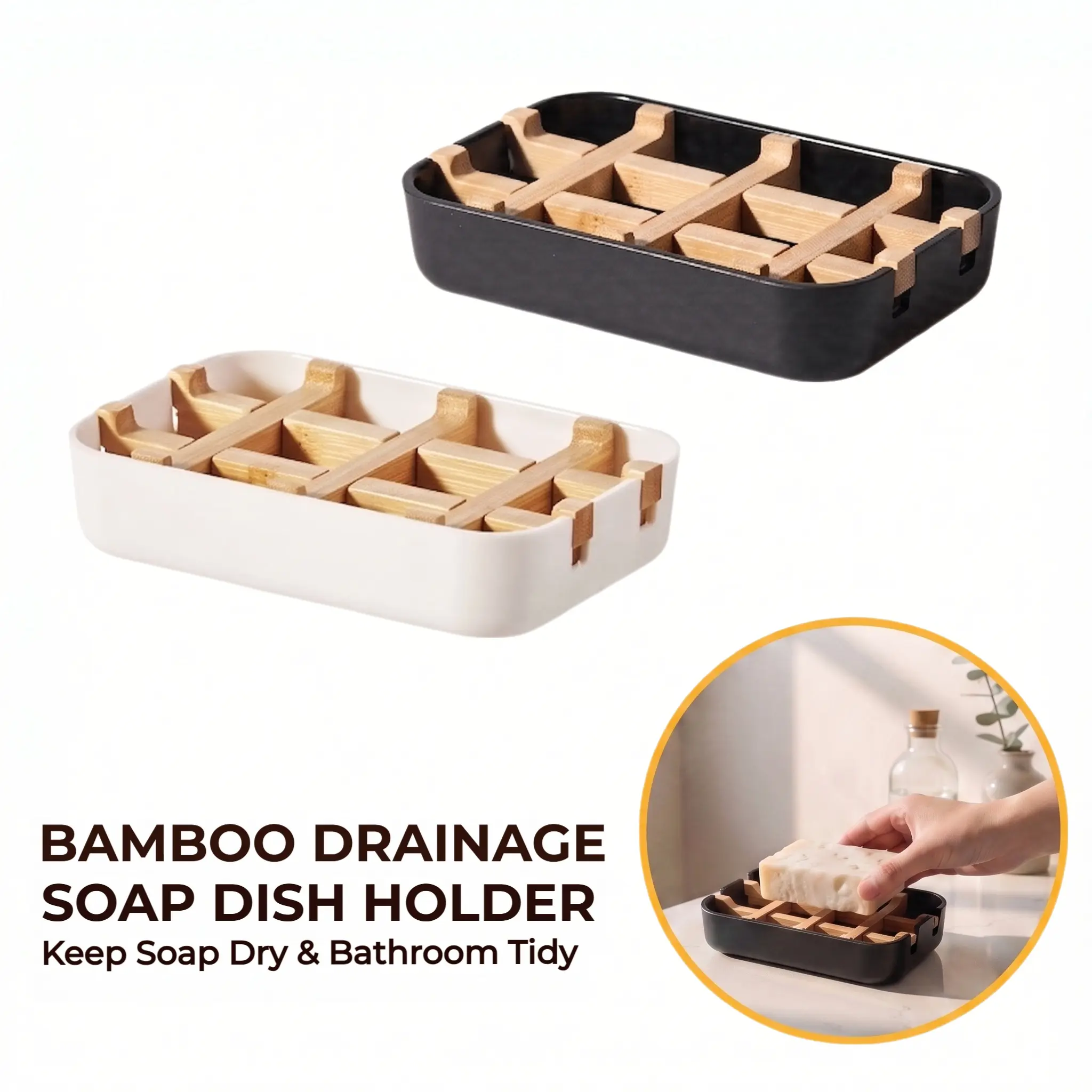 Eco-Friendly Bamboo Self-Draining Soap Dish, Mildew Resistant Quick Drain Soap Holder For Household Users, Sustainable Wooden Bathroom Shower Accessory-YY0