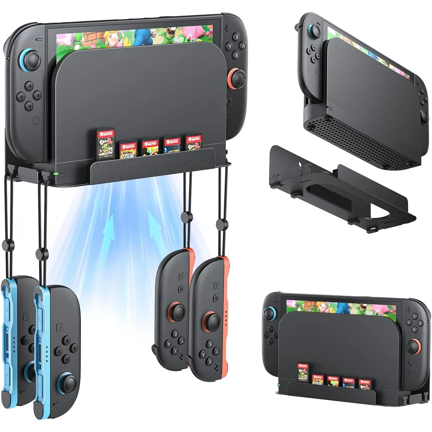 Wall Mount & Organizer for   2/ 1 | Shelf Base Kit Behind TV, Accessories with 4 Joypad Hooks and 5 Card Slots