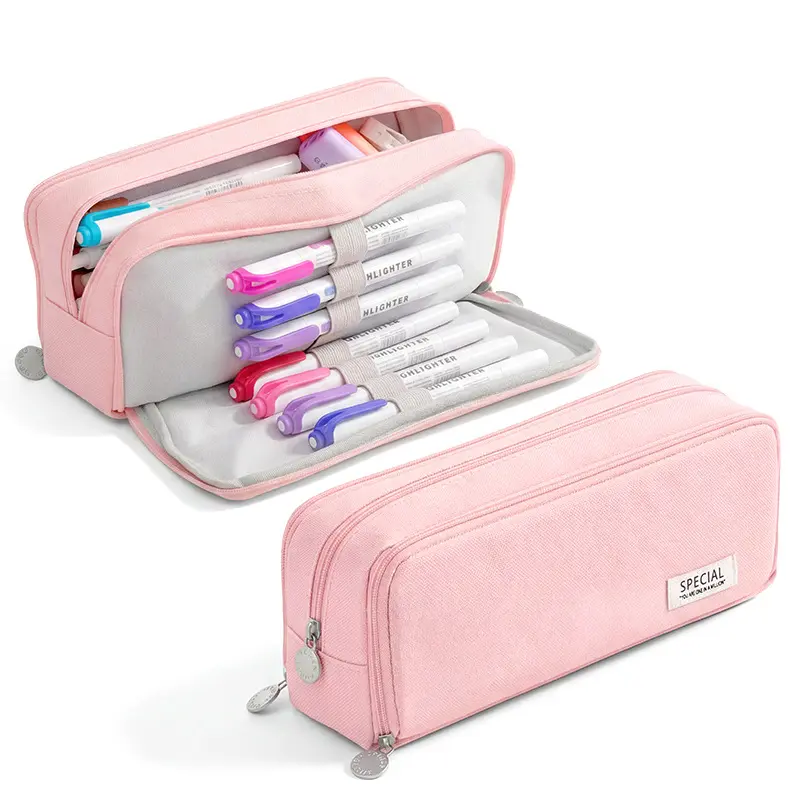 Sleek Minimalist Oxford Cloth Pen Pouch, Water‑Resistant Multi‑Compartment Pencil Bag, Spacious Stationery Organizer for Elementary Middle School Students School‑Day Supplies