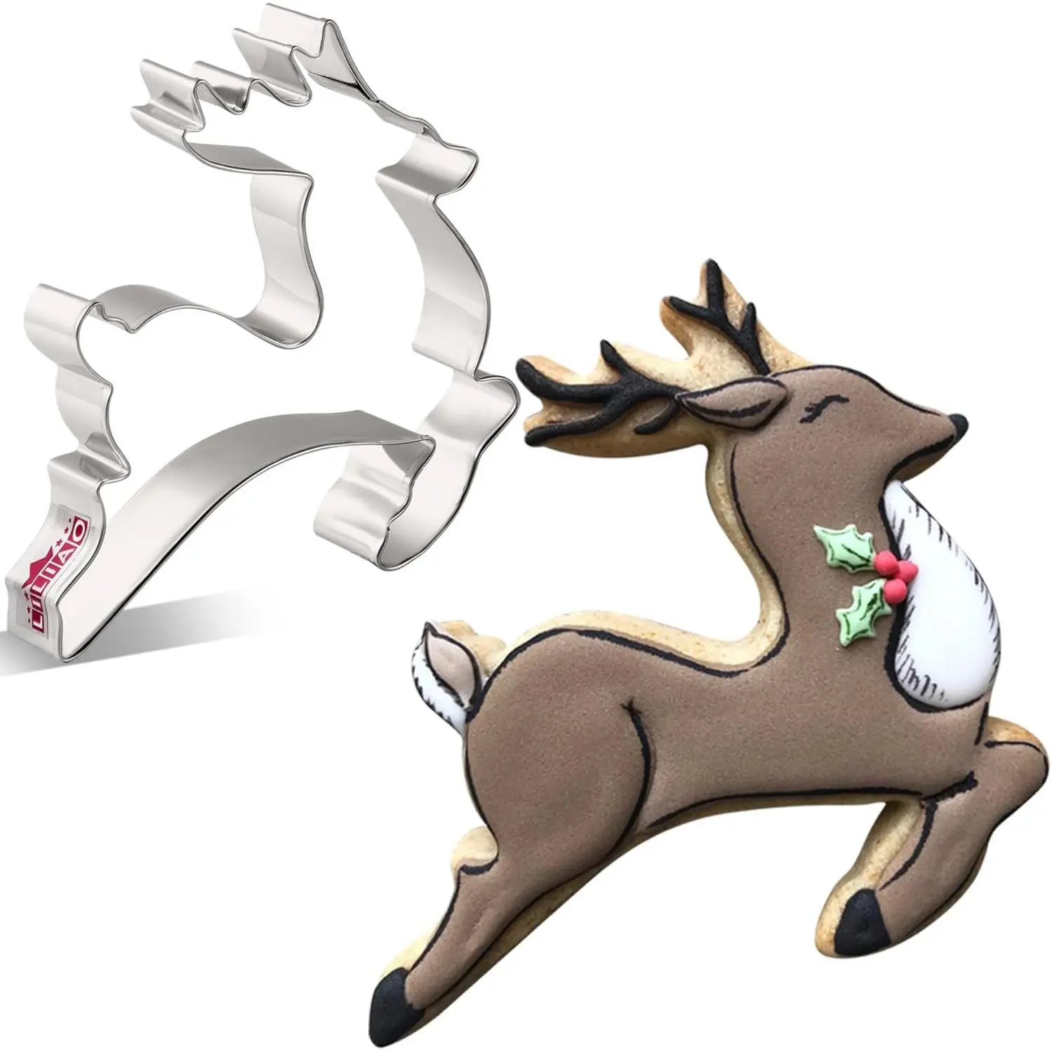 Christmas Reindeer Cookie  - 3.9 x 4.3 inches - Stainless Steel
