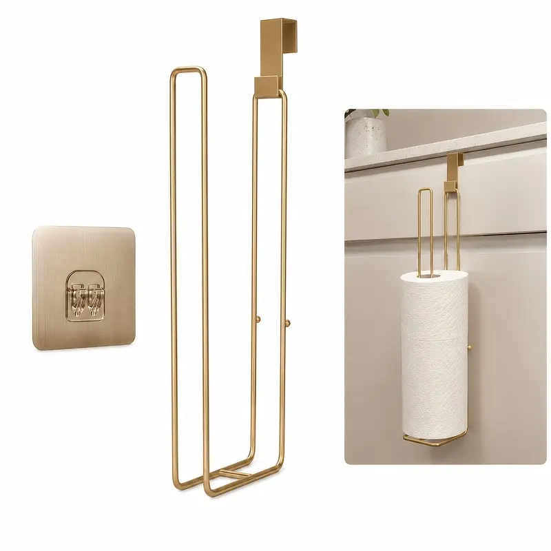 1 set of modern luxury metal tissue holder kitchen and bathroom multi-functional storage wall-hung scroll rack long gold suitable for family door cabinets.