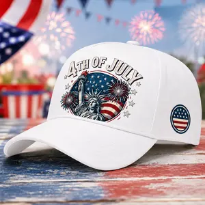 4th of July Baseball Cap White Patriotic Statue of Liberty Fireworks USA Flag Curved Brim Hat, Unisex Dad Hat for Men Women, Summer Outdoor Casual Cap for Independence Day BBQ Party Travel Beach Beachwear Holiday Outfit