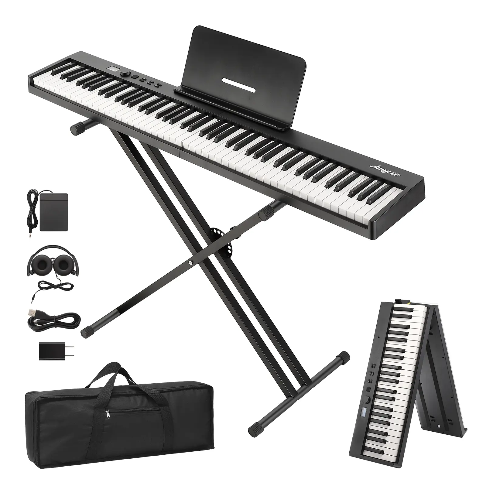 Foldable Piano Keyboard, Portable 88-Key Electronic Piano with Lightweight Design for Travel, Beginners & Students - Digital Music Keyboard with Mini Size & Foldable Feature