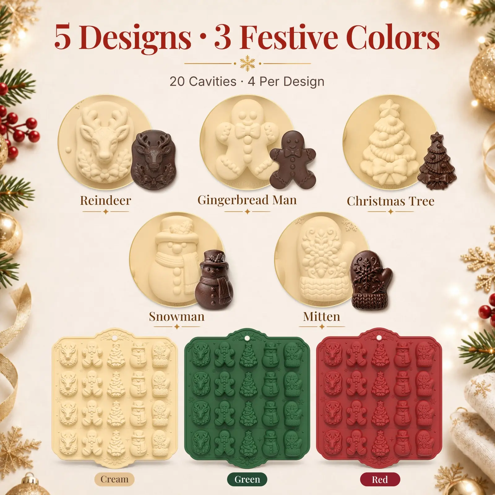 1pc Christmas Mini Cake Mold, Gingerbread Man Reindeer Snowman Tree Glove Creative Shape, Silicone Baking Molds Candy Jelly Chocolate Baking Mold, DIY Resin Mold, Baking Supplies