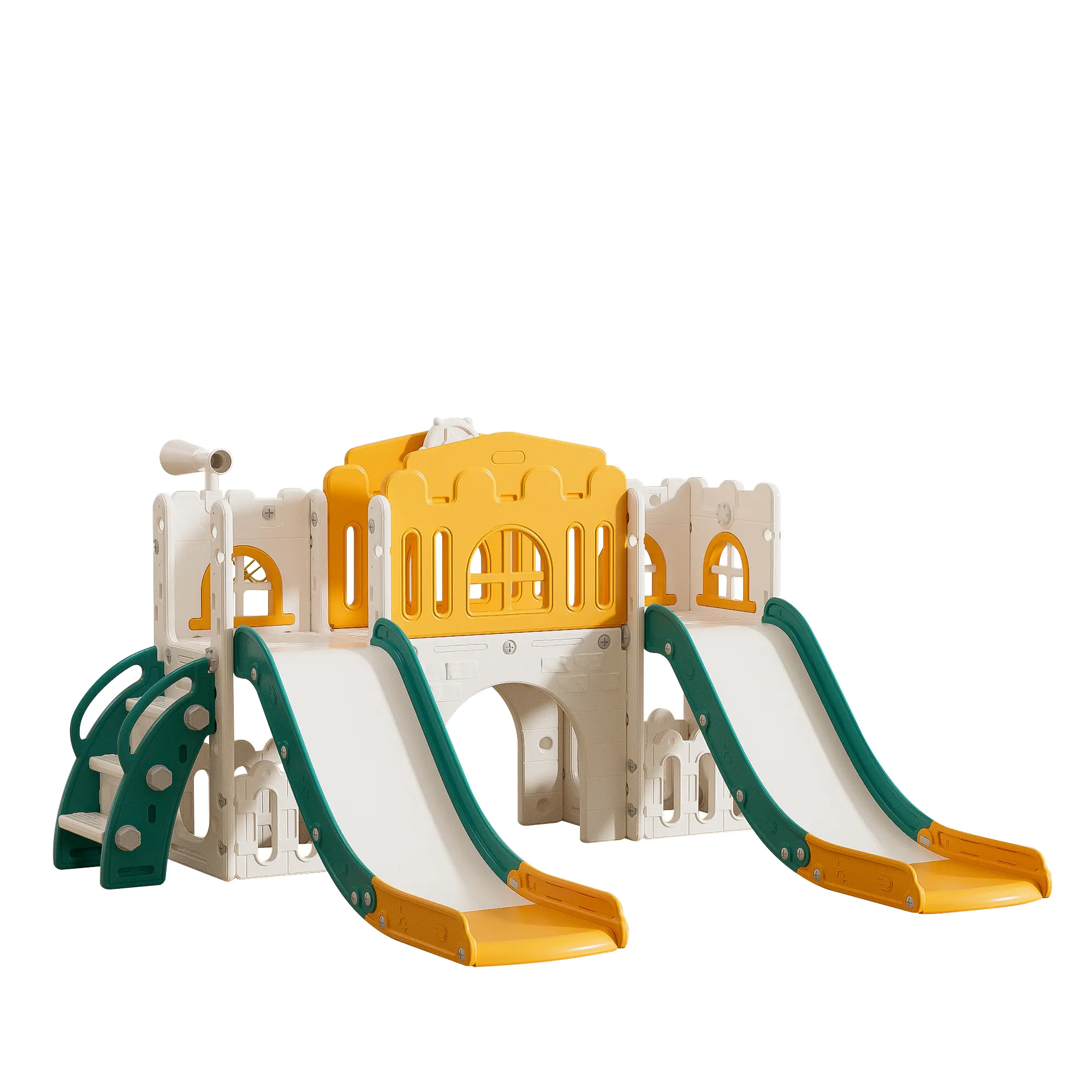 10-in-1 Toddler Slide Set – Indoor/Outdoor Playset with Extra Long Slide, Climber, Basketball Hoop, Crawl Tunnel, Telescope & Storage