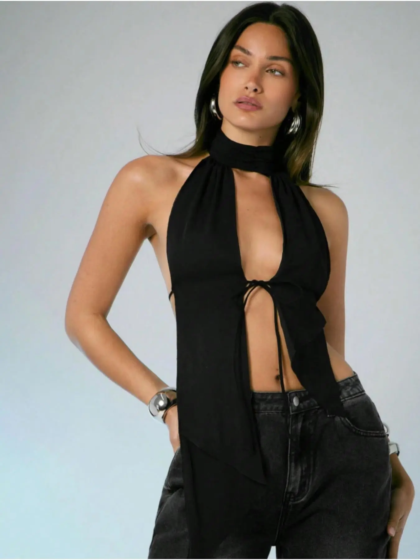 Summer European and American Style Sexy Halter Neckline Tie Chic Fashion Slim Fit Split Back Mini Tank Top for Women, Trendy and Stylish Summer