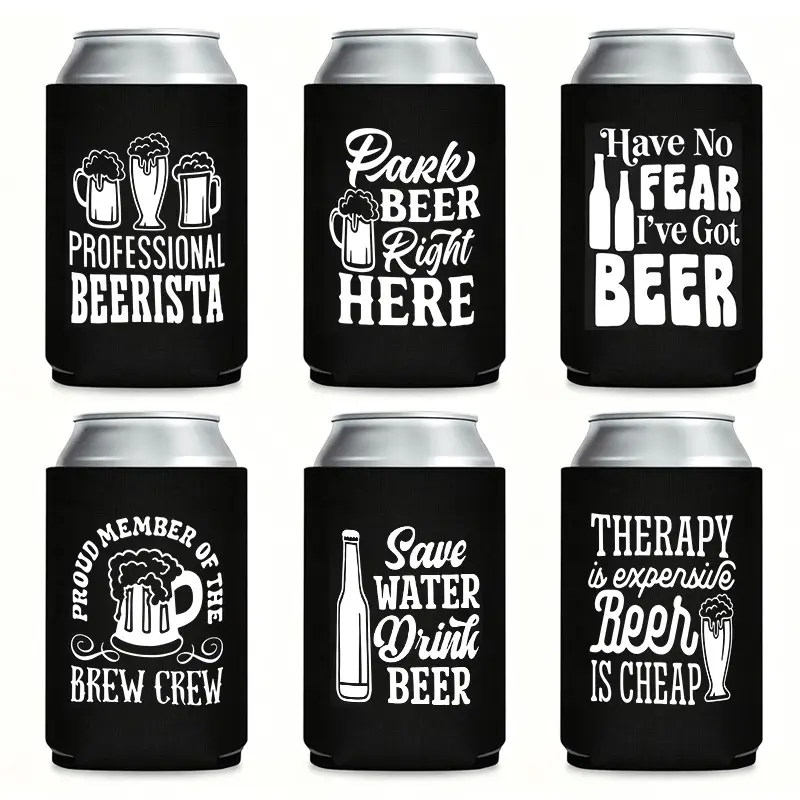 "Beer Therapy – Water is Expensive, Beer is Cheap" Can Cooler Koozie – Thermo coolers Insulated, Great Funny Gifts for Dads and Beer Fans, Ideal Koozies for Cans and Parties, Perfect Can Cooler for Father's Day, Birthdays, and Summer Celebrations-6Pack