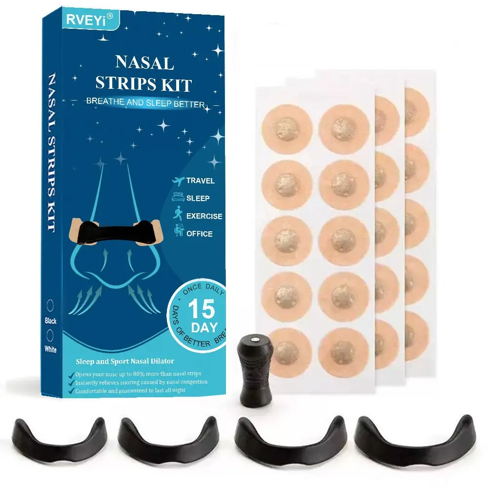 34-Piece Magnetic Nasal Strips Set, Nasal Patch & Nose Dilator (30 Strips, 4 Expanders), Enhanced Oxygen Flow, Anti-Snoring, Sleep Quality Improvement, Sweatproof